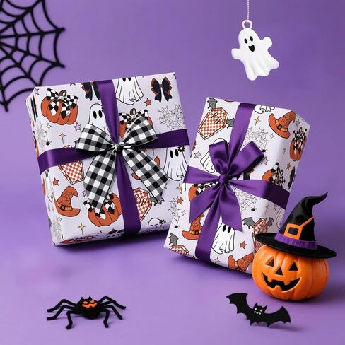 Wrapaholic Halloween Paper - Mini Roll - 17 inch × 16.5 قدم - شبح رائعتين وورقة تغليف الكتب لزخارف الهالوين ، عطلة ، حفلة in Kuwait