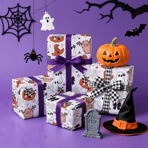Wrapaholic Halloween Paper - Mini Roll - 17 inch × 16.5 قدم - شبح رائعتين وورقة تغليف الكتب لزخارف الهالوين ، عطلة ، حفلة in Kuwait
