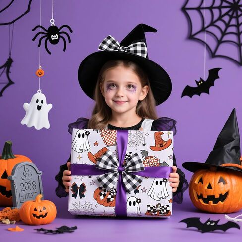 Wrapaholic Halloween Paper - Mini Roll - 17 inch × 16.5 قدم - شبح رائعتين وورقة تغليف الكتب لزخارف الهالوين ، عطلة ، حفلة in Kuwait