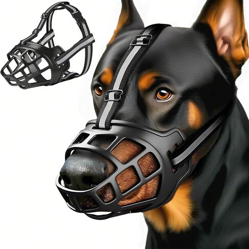 Dog Muzzle, Breathable Basket Muzzles for Small Medium Large Sized Dogs, Adjustable Humane Cage Mouth Cover for Scavenging Grooming Biting Chewing, Allows Panting and Drinking(Soft Rubber, L) in Kuwait