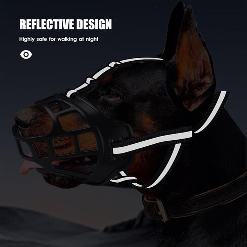 Dog Muzzle, Breathable Basket Muzzles for Small Medium Large Sized Dogs, Adjustable Humane Cage Mouth Cover for Scavenging Grooming Biting Chewing, Allows Panting and Drinking(Soft Rubber, L) in Kuwait