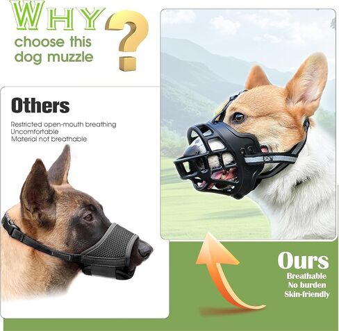 Dog Muzzle, Breathable Basket Muzzles for Small Medium Large Sized Dogs, Adjustable Humane Cage Mouth Cover for Scavenging Grooming Biting Chewing, Allows Panting and Drinking(Soft Rubber, L) in Kuwait