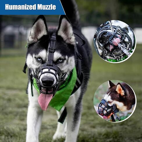 Dog Muzzle, Breathable Basket Muzzles for Small Medium Large Sized Dogs, Adjustable Humane Cage Mouth Cover for Scavenging Grooming Biting Chewing, Allows Panting and Drinking(Soft Rubber, L) in Kuwait