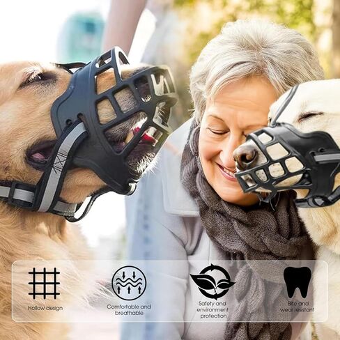 Dog Muzzle, Breathable Basket Muzzles for Small Medium Large Sized Dogs, Adjustable Humane Cage Mouth Cover for Scavenging Grooming Biting Chewing, Allows Panting and Drinking(Soft Rubber, L) in Kuwait