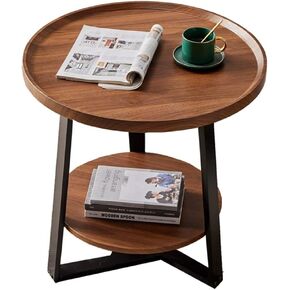 2-Tier Round Side Table with Storage Shelf, Wood and Metal Frame Side Table for Living Room & Bedroom, Small Round End Tables for Small Spaces, Easy Assembly (19.7" D x 23.6" H) in Saudi Arabia