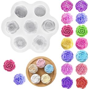 Flower Silicone Molds 7 Cavity Flower Candle Molds Rose Peony Fondant Mold for Jelly Chocolate Mousse Cake Decorating 3D Candle Soap Floral Epoxy Resin Casting Clay Mould in Kuwait