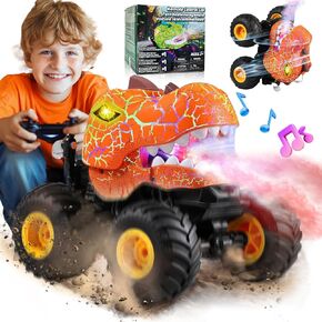 BEZGAR Monster Truck Toys - Remote Control Monster Truck with Spray, Light, Music, Dinosaur Toys for Kids, 1:20 Scale RC Truck with 360° Spins and Drifting, Remote Control Car for Boys 4-7 Green in Kuwait