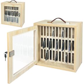 Cell Phone Holder Classroom 33 Slots Wooden, Pocket Chart Storage Cabinet with Handle and Security Lock for Cell Phone, Phone Lock Box for Classroom, Oak in Saudi Arabia