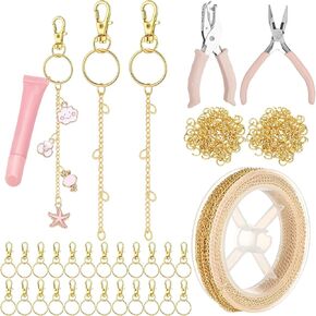VioraWhite 227 Pcs Lip Gloss Keychain Making Kit Bulk 24 Keychain Clips with Lobster Claw Clasps 200 Jump Ring Chain Plier Hole Puncher for DIY Lip Gloss Crafts Supplies(Gold) in Saudi Arabia