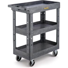 ELAFROS 3 Shelf Heavy Duty Plastic Utility Cart 34 x 17 x 38.5 Inch - Work Cart with Full Swivel Wheels Deep Shelves and Safely Holds up to 550 lbs - 3 Tier Service Cart Tool cart, Gray in Kuwait
