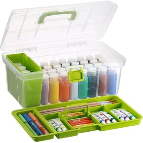 Plastic Paint Storage Box, Clear Arts & Crafts Organizer with Removable Tray and Paintbrush Rinse Slot, 36 Bottles Capacity 2 fl. oz Pigment Storage Bin for Organizing Sewing, Stationery(Blue) in Saudi Arabia