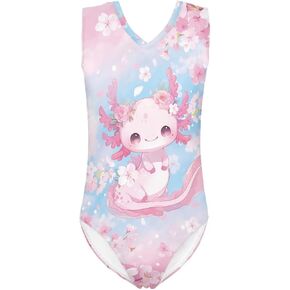 Girl's One-Piece Bathing Suit Sleeveless Swimwear V Neck Gymnastics Dancing Leotards 3-14Y in Kuwait