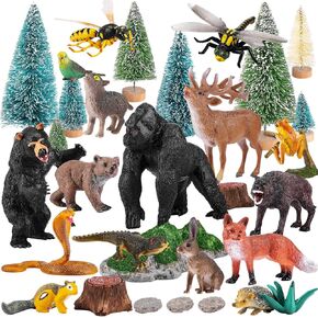 Gerrii 39 Pcs Forest Animal Diorama Kit Woodland Creatures Figurines with Trees Stones Sydney Paper Hunting Model Set for Educational Projects Nature Themed Crafts Gift in Kuwait