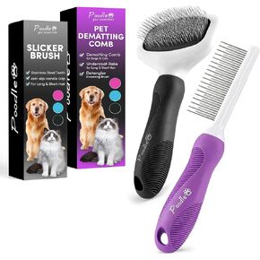 Poodle Pet Detangling Pet Comb + Black Slicker Brush Bundle in Kuwait