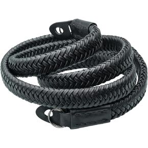 حزام الكاميرا المضفر من الجلد الأسود من Matador Destiny للحماية الجانبية المشقوقة أو حلقة المفاتيح متضمن؛ قابل للتعديل 42-47 بوصة مصنوع يدويًا in Kuwait