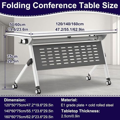 Folding Conference Table, Mobile Training Table with Silent Wheels, Large Wood Meeting Table, Training Seminar Combined Table, for Office Conference Room Classroom, Modular,1pack,63x24x30 in in Saudi Arabia