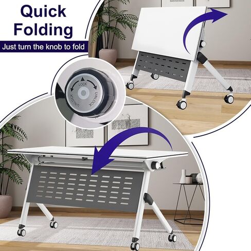Folding Conference Table, Mobile Training Table with Silent Wheels, Large Wood Meeting Table, Training Seminar Combined Table, for Office Conference Room Classroom, Modular,1pack,63x24x30 in in Saudi Arabia