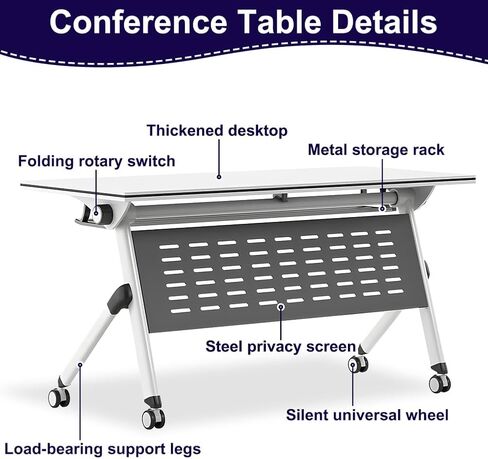 Folding Conference Table, Mobile Training Table with Silent Wheels, Large Wood Meeting Table, Training Seminar Combined Table, for Office Conference Room Classroom, Modular,1pack,63x24x30 in in Saudi Arabia