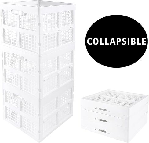 3-Pack Collapsible Plastic Storage Crates,Foldable Crates for Storage,16L (White) in Kuwait