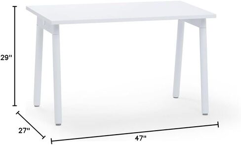 Poppin Series A Single Desk, White, 47", Stain-Resistant Laminate Top, Sturdy White Powder-Coated Legs with Leveling Glides, Effortless Assembly, 47" x 27" x 29" in Saudi Arabia