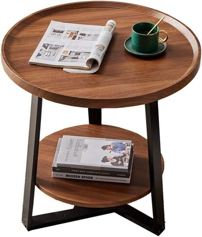 2-Tier Round Side Table with Storage Shelf, Wood and Metal Frame Side Table for Living Room & Bedroom, Small Round End Tables for Small Spaces, Easy Assembly (19.7" D x 23.6" H) in Saudi Arabia