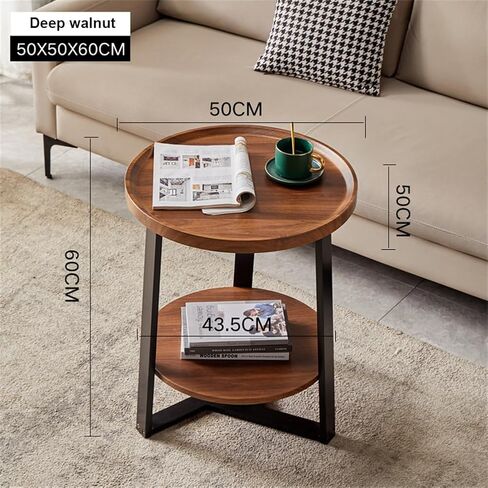 2-Tier Round Side Table with Storage Shelf, Wood and Metal Frame Side Table for Living Room & Bedroom, Small Round End Tables for Small Spaces, Easy Assembly (19.7" D x 23.6" H) in Saudi Arabia