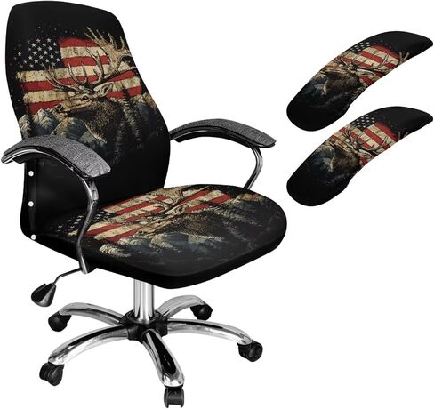 بوهو خطوط مكاتب Boho Floral Stripes Protector مع مسند ذراع يغطي 3 قطع قابلة للغسل مجموعة متينة رئيس رئيس Slipcover مرنة عالية الكرسي الخلفية لزخرفة المنزل ، L. in Saudi Arabia