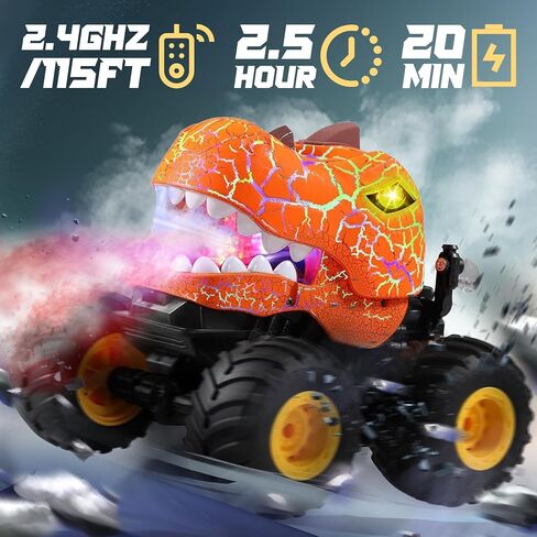 Bezgar Monster Truck Toys - شاحنة وحش التحكم عن بُعد مع الرش والضوء والموسيقى ولعب الديناصورات للأطفال وشاحنة RC 1:20 مع 360 درجة تدور والانجراف ، سيارة التحكم عن بُعد للأولاد 4-7 الأخضر in Kuwait