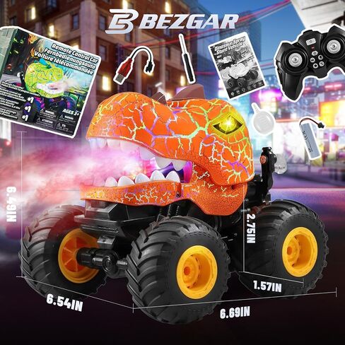 Bezgar Monster Truck Toys - شاحنة وحش التحكم عن بُعد مع الرش والضوء والموسيقى ولعب الديناصورات للأطفال وشاحنة RC 1:20 مع 360 درجة تدور والانجراف ، سيارة التحكم عن بُعد للأولاد 4-7 الأخضر in Kuwait