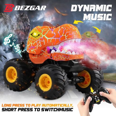 Bezgar Monster Truck Toys - شاحنة وحش التحكم عن بُعد مع الرش والضوء والموسيقى ولعب الديناصورات للأطفال وشاحنة RC 1:20 مع 360 درجة تدور والانجراف ، سيارة التحكم عن بُعد للأولاد 4-7 الأخضر in Kuwait