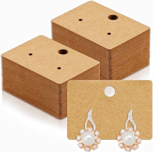 100 Pcs Kraft Paper Earring Display Cards - Hanging Earring Holder Tags for Jewelry, Ear Studs & Earrings - Brown Earrings Cards for Retail Packaging (1.8" x 1.3") in Saudi Arabia