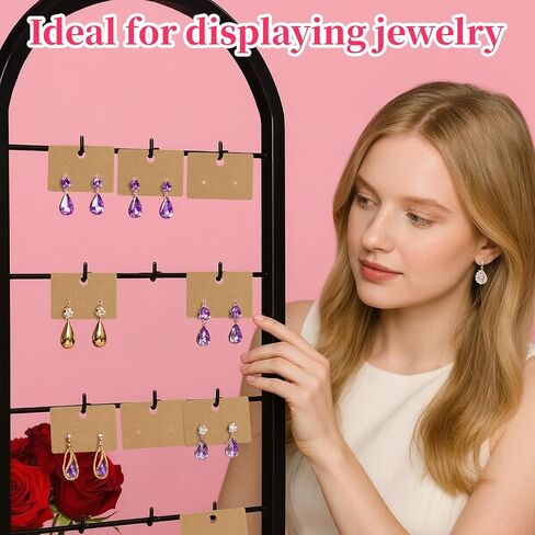 100 Pcs Kraft Paper Earring Display Cards - Hanging Earring Holder Tags for Jewelry, Ear Studs & Earrings - Brown Earrings Cards for Retail Packaging (1.8" x 1.3") in Saudi Arabia