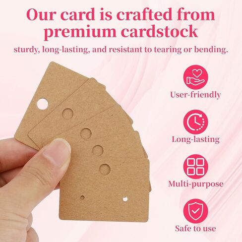 100 Pcs Kraft Paper Earring Display Cards - Hanging Earring Holder Tags for Jewelry, Ear Studs & Earrings - Brown Earrings Cards for Retail Packaging (1.8" x 1.3") in Saudi Arabia