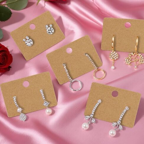 100 Pcs Kraft Paper Earring Display Cards - Hanging Earring Holder Tags for Jewelry, Ear Studs & Earrings - Brown Earrings Cards for Retail Packaging (1.8" x 1.3") in Saudi Arabia
