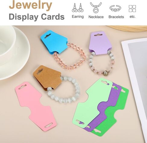 Patikil Necklace & Bracelet Cards 200 PCS Jewelry Jewelry حامل بطاقة Jewelry Packaging للتعليق على قلادات مخططات الشريط الإكسسوارات (الوردي الفاتح ، 5x2 بوصة) in Saudi Arabia