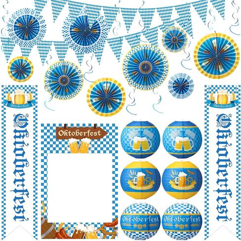 37 PCS Oktoberfest Party Decor Kit Bavarian Pennant Flags Paper Fans Paper Lanterns Octoberfest Party Party Supplies Home Yard Decor in Saudi Arabia