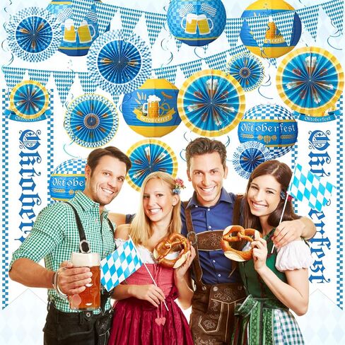 37 PCS Oktoberfest Party Decor Kit Bavarian Pennant Flags Paper Fans Paper Lanterns Octoberfest Party Party Supplies Home Yard Decor in Saudi Arabia