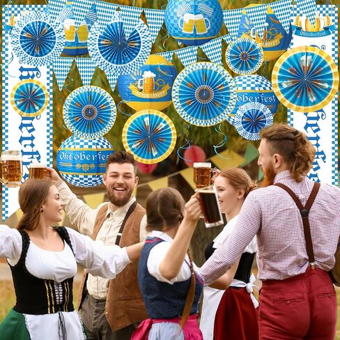 37 PCS Oktoberfest Party Decor Kit Bavarian Pennant Flags Paper Fans Paper Lanterns Octoberfest Party Party Supplies Home Yard Decor in Saudi Arabia