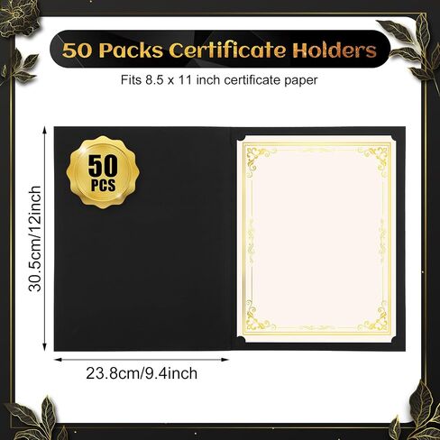 50 Packs Certificate Holders, Black Certificate Holder with Gold Frame Design Diploma Holder Covers for 8.5 × 11 Inch Award Certificates Paper in Saudi Arabia