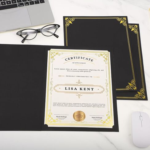 50 Packs Certificate Holders, Black Certificate Holder with Gold Frame Design Diploma Holder Covers for 8.5 × 11 Inch Award Certificates Paper in Saudi Arabia