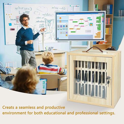 Cell Phone Holder Classroom 33 Slots Wooden, Pocket Chart Storage Cabinet with Handle and Security Lock for Cell Phone, Phone Lock Box for Classroom, Oak in Saudi Arabia