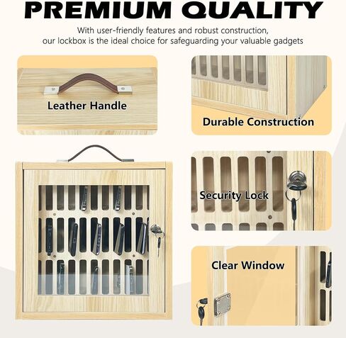 Cell Phone Holder Classroom 33 Slots Wooden, Pocket Chart Storage Cabinet with Handle and Security Lock for Cell Phone, Phone Lock Box for Classroom, Oak in Saudi Arabia