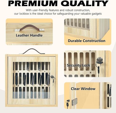 Cell Phone Holder Classroom 33 Slots Wooden, Pocket Chart Storage Cabinet with Handle and Security Lock for Cell Phone, Phone Lock Box for Classroom, Oak in Saudi Arabia