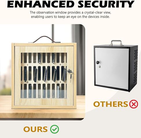 Cell Phone Holder Classroom 33 Slots Wooden, Pocket Chart Storage Cabinet with Handle and Security Lock for Cell Phone, Phone Lock Box for Classroom, Oak in Saudi Arabia