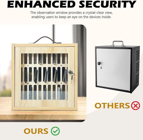 Cell Phone Holder Classroom 33 Slots Wooden, Pocket Chart Storage Cabinet with Handle and Security Lock for Cell Phone, Phone Lock Box for Classroom, Oak in Saudi Arabia