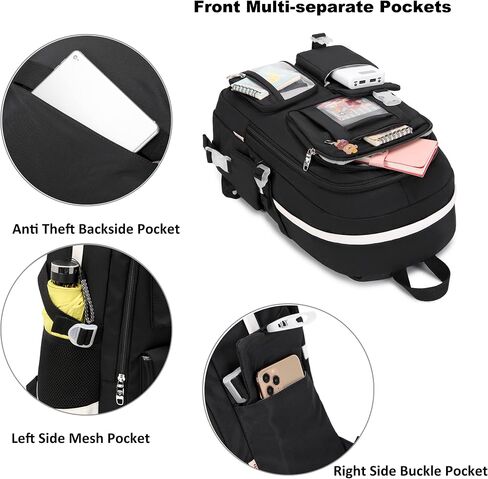 Backpack for Girls with Accessories Laptop Bookbags 16 Inch Kawaii Kids Elementary Middle High School Bag College Travel Daypack Gifts for Teens Women Students (Black) in Kuwait