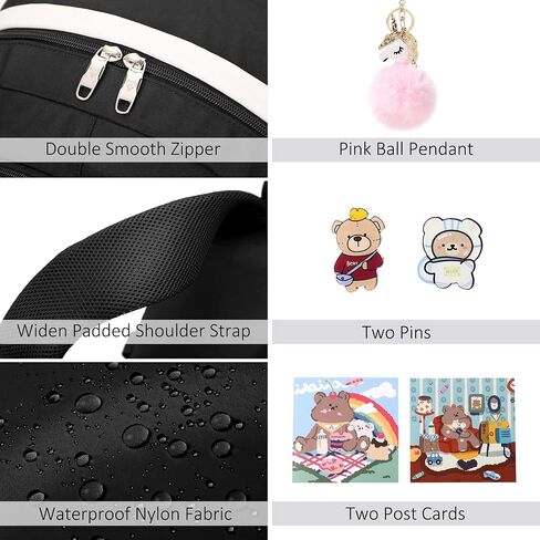 Backpack for Girls with Accessories Laptop Bookbags 16 Inch Kawaii Kids Elementary Middle High School Bag College Travel Daypack Gifts for Teens Women Students (Black) in Kuwait