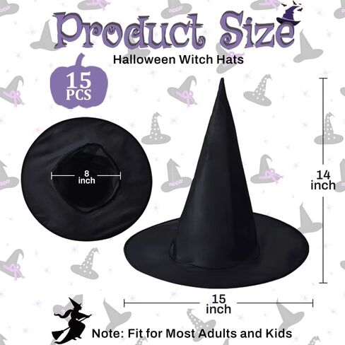 15 PCS Halloween Witch Hats ، إكسسوارات حفلات الساحرة السوداء ، معلقة معلقة ، زخارف حفلات القبعة لزخارف الهالوين في الهواء الطلق أو داخلي in Saudi Arabia