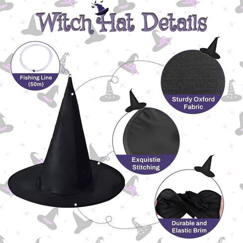 15 PCS Halloween Witch Hats ، إكسسوارات حفلات الساحرة السوداء ، معلقة معلقة ، زخارف حفلات القبعة لزخارف الهالوين في الهواء الطلق أو داخلي in Saudi Arabia