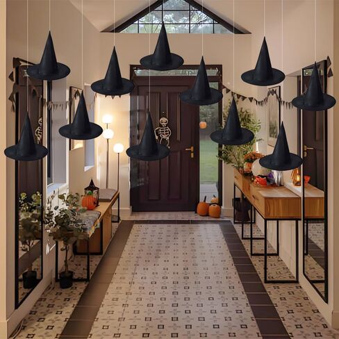 15 PCS Halloween Witch Hats ، إكسسوارات حفلات الساحرة السوداء ، معلقة معلقة ، زخارف حفلات القبعة لزخارف الهالوين في الهواء الطلق أو داخلي in Saudi Arabia